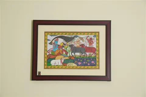 The Monsoon Krishna Pattachitra Painting on Tassar Silk