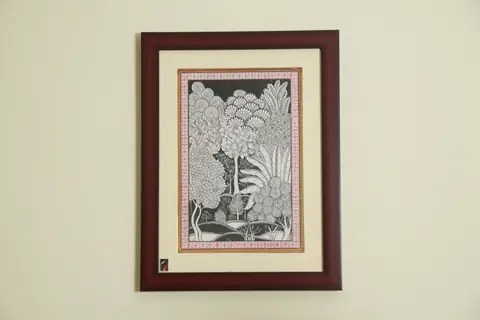 The Monochrome Forest Canopy Pattachitra on Tassar Silk