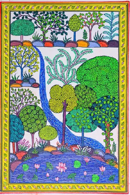 The Winding River Pattachitra Landscape Painting