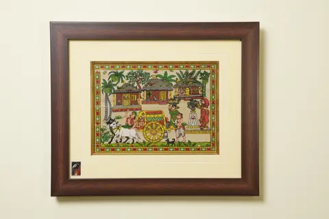 The Bullock Cart Journey Tribal Painting on Talapatra