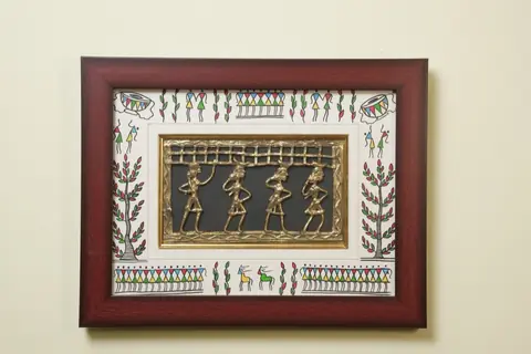 Procession Dokra Brass Framed Mesh Artwork