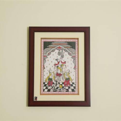 The Dahi Handi Pattachitra Painting on Tassar Silk