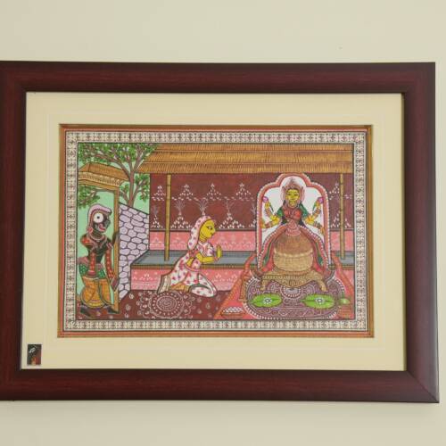 The Lakshmi Offering Pattachitra Painting on Tassar Silk