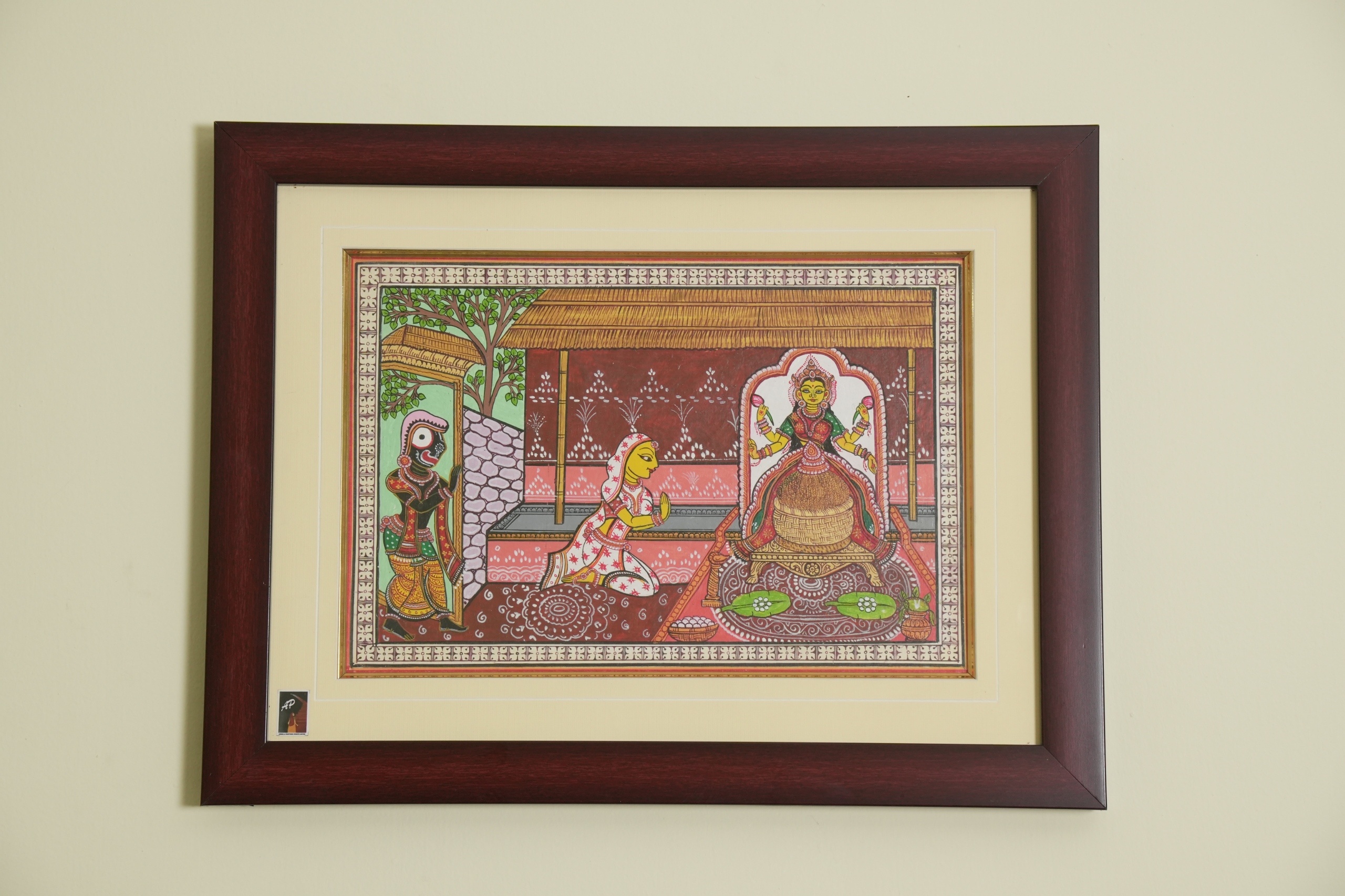 The Lakshmi Offering Pattachitra Painting on Tassar Silk