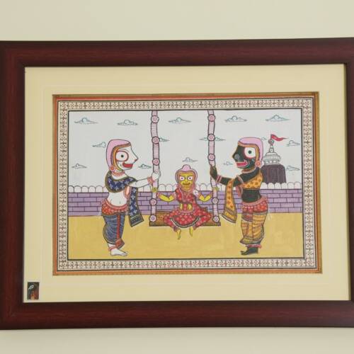 The Temple Courtyard Pattachitra Painting on Tassar Silk