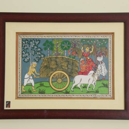 The Evening Harvest Scene Pattachitra on Tassar Silk