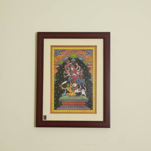 The Durga Mahishasura Mardini Pattachitra Painting on Tassar Silk