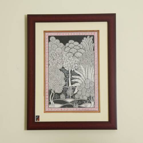 The Monochrome Forest Canopy Pattachitra on Tassar Silk