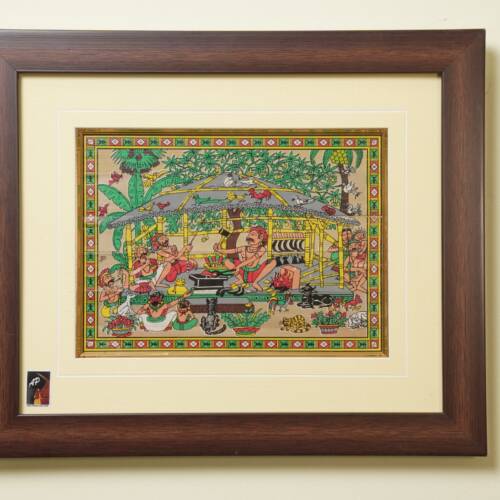 The Village Panchayat Tribal Painting on Talapatra