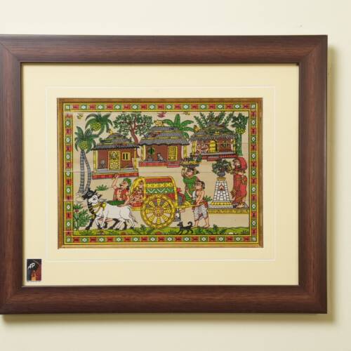 The Bullock Cart Journey Tribal Painting on Talapatra