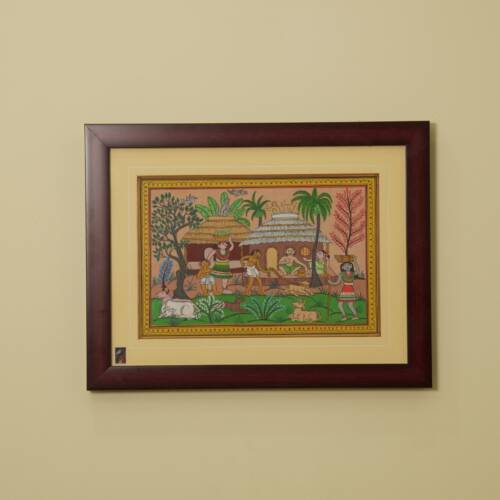 The Village Tales Tribal Painting on Tassar Silk