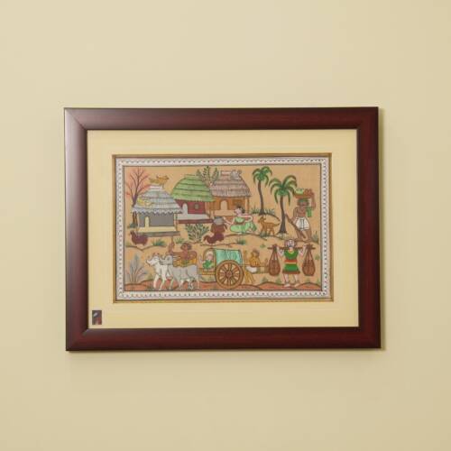 The Rural Caravan Tribal Painting on Tassar Silk