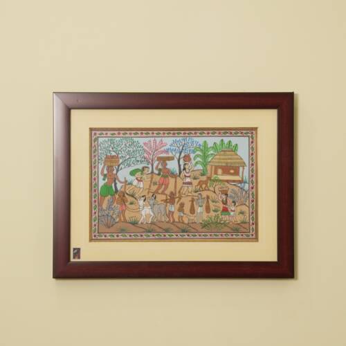 The Forest Gathering Tribal Painting on Tassar Silk
