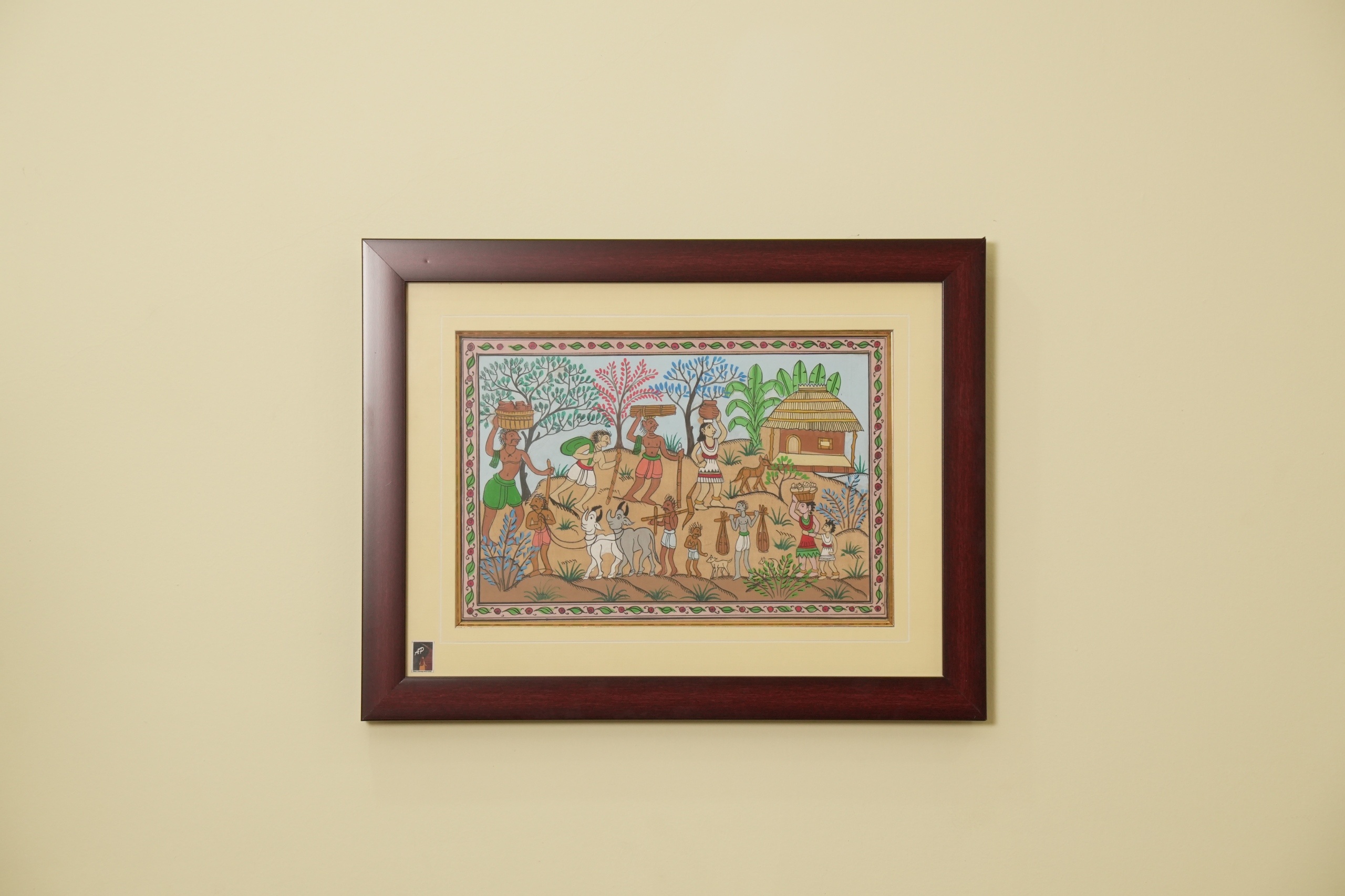 The Forest Gathering Tribal Painting on Tassar Silk